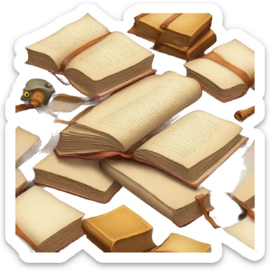 pile of books and scrolls, dungeons and dragons sticker