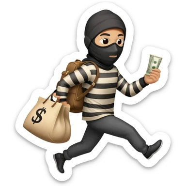 profile view of a thief running with a money bag on the back sticker