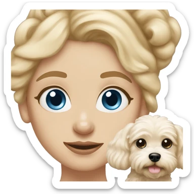 Two blonde girl with blue eyes and one maltipoo dog sticker