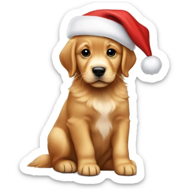 red golden retriever puppy with Santa hat  sticker