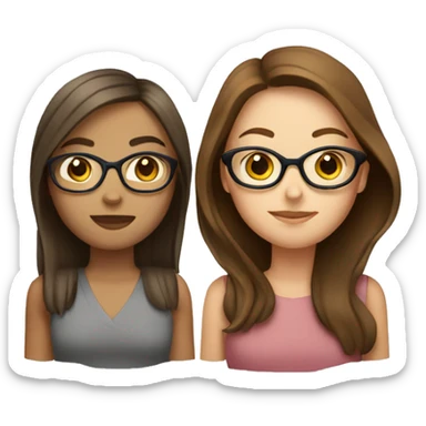 Three white girls with brown hair standing next to eachother one with glasses sticker