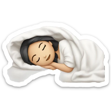 asian girl sleeping cute with white blanket and white pillow sticker