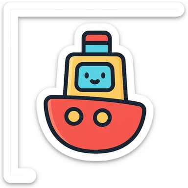 cute cartoon ship icon, rounded shapes, friendly appearance, red hull, modern icon style sticker