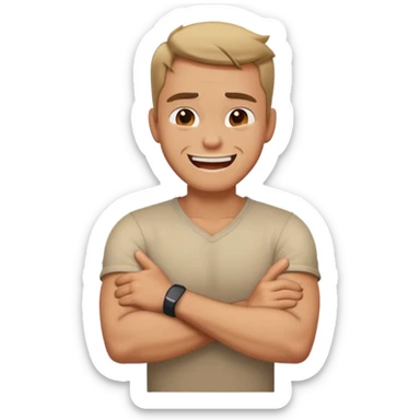 arms crossed around neck angry laughing guy sticker