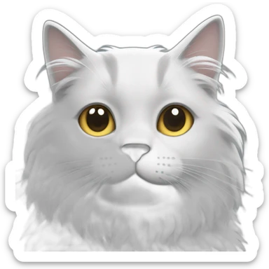 A cat with fluffy White and some Grey hair full in screen sticker