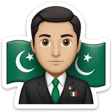 Pakistani diplomat in formal attire with Pakistan flag pin on lapel sticker