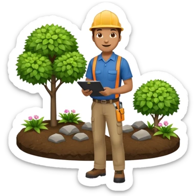 Landscaping company employee talking to his client, full body sticker