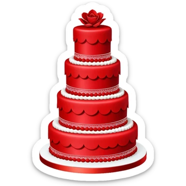 Fully red wedding cake with multiple tiers, all red icing and decorations sticker