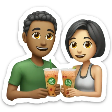 Couple eating boba sticker