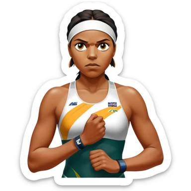 Cinematic Realistic portrait of Cathy Freeman, shown as an iconic Australian athlete with a focused, determined expression and modern athletic attire accented with subtle native motifs, rendered in dynamic, vibrant lighting sticker