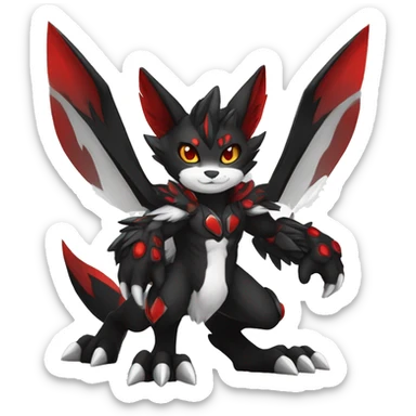Anthro-Edgy-Cool-Dark-Black-White-Red-Contrast-Colors-Fantasy-Fur-Sona-Chibi-Shiny-Fakémon-Hybrid full body sticker