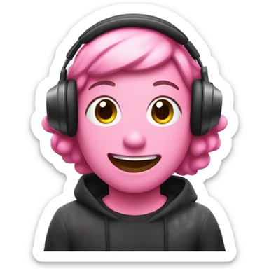 Pink poop emoji wearing headphones sticker