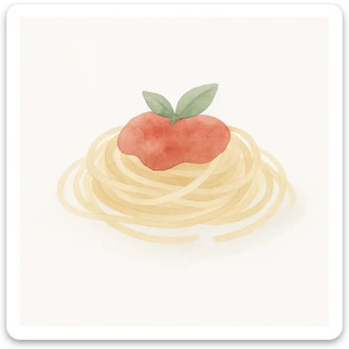spaghetti pasta, watercolor style, soft colors, artistic, hand-painted look, food illustration sticker
