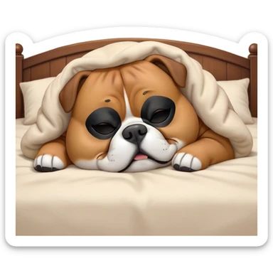Cinematic Meme-Worthy Chubby Sleeping Boxer dog Portrait Emoji, Head resting peacefully with a contented smile, showcasing a delightfully chubby build and a luxuriously soft fawn coat with a striking black mask, eyes shut in a serene nap, Simplified yet hilariously adorable features, highly detailed, glowing with a soft, drowsy light, high shine, relaxed and utterly lovable, stylized with an air of playful laziness, bright and heartwarming, soft glowing outline, capturing the essence of a comically sleepy Boxer, so meme-worthy it feels like it could instantly become the next viral sensation of adorable slumber! sticker