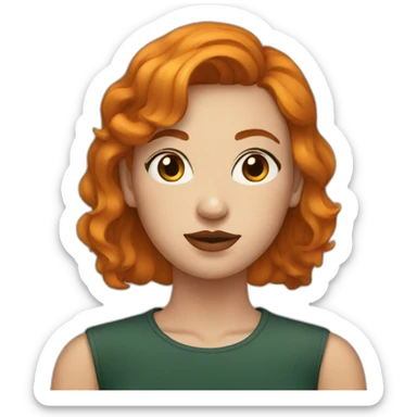 a woman with a round face and short ginger hair, gold septum piercing sticker