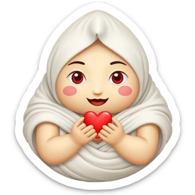 Khinkali with eyes, holding a heart in its hands — a cute and funny emoji created by AI. This unique symbol combines Georgian cuisine and emotions, perfect for expressing love for food and warm feelings sticker