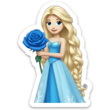 snow princess long blonde hair holding a blue rose sticker