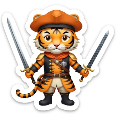 Tiger musketeer with hat and sword sticker