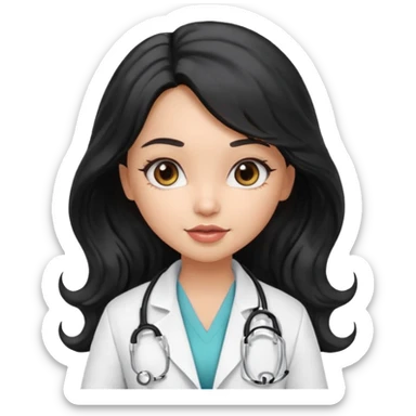a pretty bratz light dusky girl with long wavy black hair as a doctor\ sticker