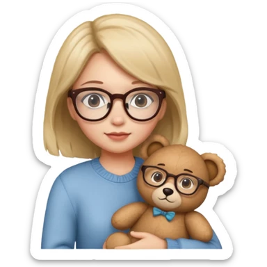 girl wearing glasses and teddy  sticker