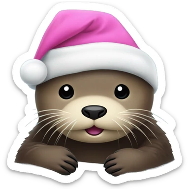 sea otter in a pink santa hat tangled in christmas lights  sticker