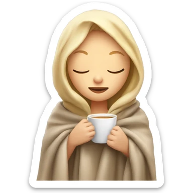 Blonde girl inside a blanket sipping coffees eyes closed sticker