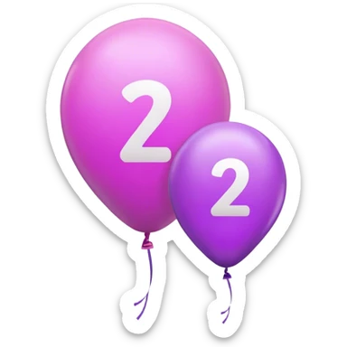 A pink balloon with a 3 on it and a purple balloon with a 2 on it sticker