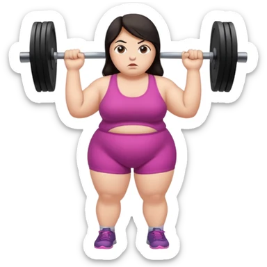 Sad fat girl lifting weights dark hair sticker