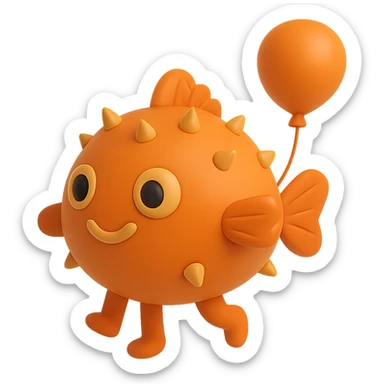 Make the balloon fish orange, add arms and legs, keep the style playful and floating, with no background. sticker