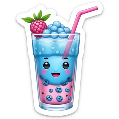 blue raspberry refresher drink with pink boba  sticker