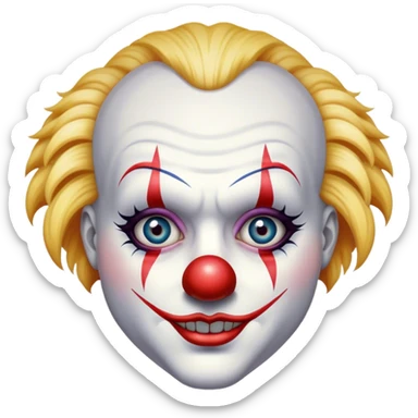 Extremely detailed image of a creepy and terrifying clown, each lash, eye, and hair is shown in stunning detail as though captured in a timeless photograph, rich textures, visually rich, so lifelike that it feels like it could leap off the page at any moment sticker