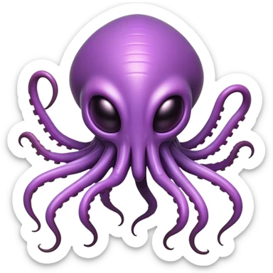 Clash of Clans aesthetic: Cinematic Playful Zerg Alien Emoji, rendered in a 3D vector-style similar to standard emojis with minimal shading and bold, simplified shapes. A compact, isometric, otherworldly creature with insectoid, organic details and subtle, eerie tentacles, softly glowing with a sinister alien charm. Simplified yet unmistakably iconic, highly detailed and consistent, glowing with a soft, spectral radiance and high shine. Stylized with a touch of bio-engineered mischief and a soft glowing outline, capturing the essence of a fearsome extraterrestrial menace with a playful twist! sticker