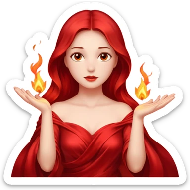 Woman slowly letting red silk fall from her shoulders, firelight flicker sticker