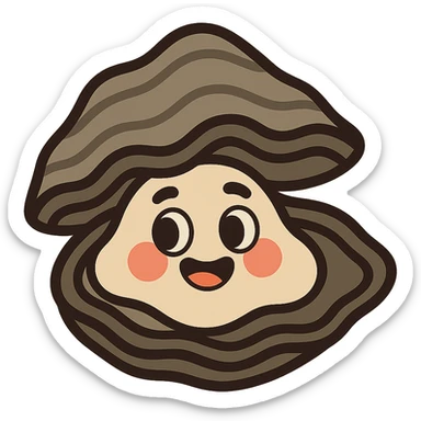 cute oyster, cream color, greige shell, vibrant toon style sticker