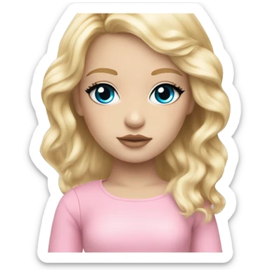ocean blue doll eyes, blonde hair, feminine, pink, girl, angelic sticker