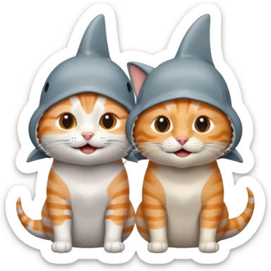 2 happy cats wearing shark hats sticker