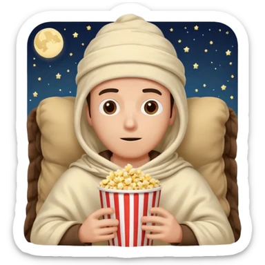 a guy wearing blanket on his head to watch a movie late night sticker