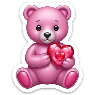 pink crystal bear holding a red heart sticker