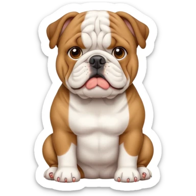 cute English bulldog sitting beside a 'need help' sign, emoji style sticker
