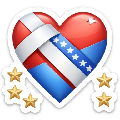 Patriotic heart white ribbon and gold stars sticker
