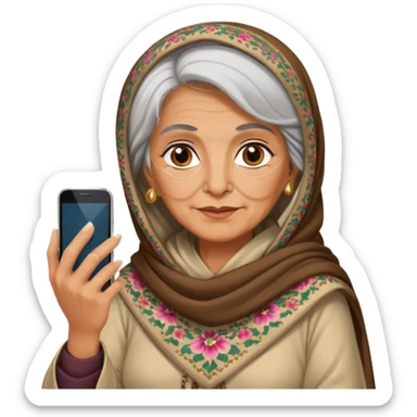 persian old woman Persian shawl with smartphone, half body sticker
