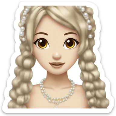 mermaid hime gyaru girl, brown hair, pearles sticker