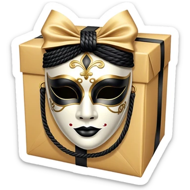 Gift wrapped with black rope and Miniature venetian mask sticker