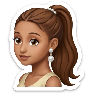 Ariana grande with a brown pony tail and pearl earrings  sticker