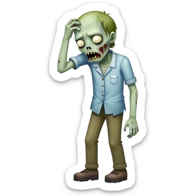 A tired zombie, full-length, not really scary, more like sad sticker