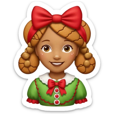 Christmas cookie with arms and legs but make it a girl, wearing red bow on her head sticker