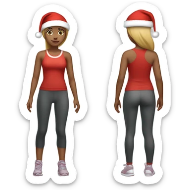 Emoji of full-body sporty girl в top and leggings wearing a red Christmas hat. sticker