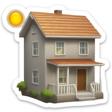 a small house with windows and the sun outside sticker