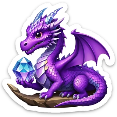 A purple space dragon holding a crystal sticker
