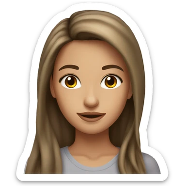 A girl with long brunette hair,hazel eyes,tan,nice makeup sticker